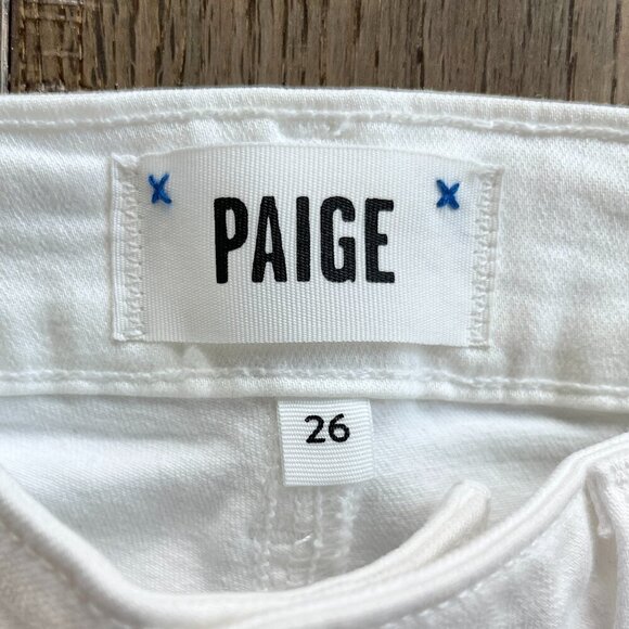 Paige Hoxton High Rise Slim Crop Jeans White Size 26 Raw Hem Stretch Denim - Picture 2 of 7